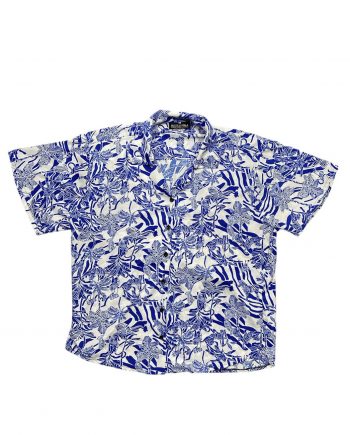 Camisa Oversize Zebra y hojas - azul